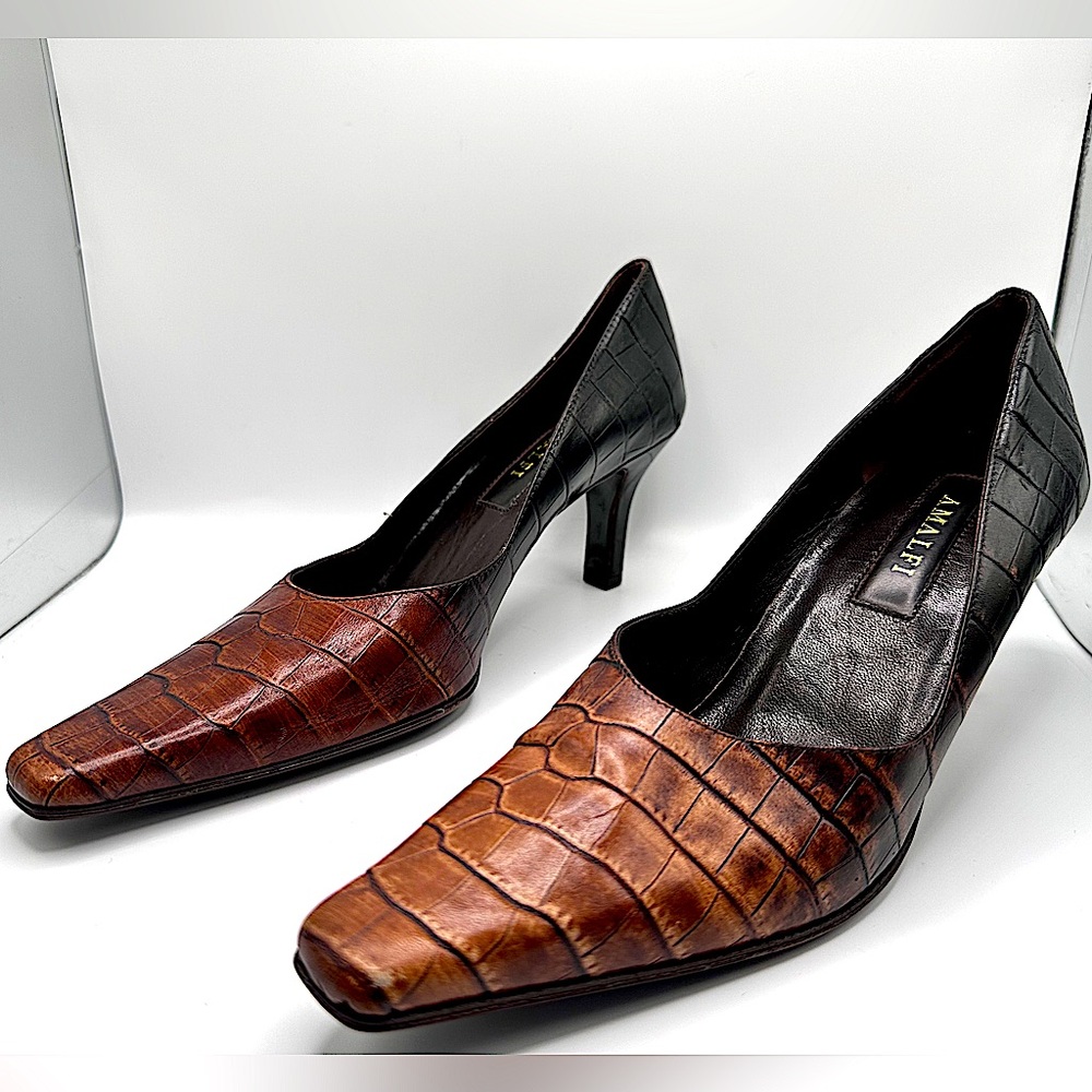 Amalfi Brown Crocodile Pattern Heels size 7.5 - Picture 3 of 16